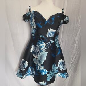 Windsor Black and Blue Fit and Flare Mini Dress for Cocktail